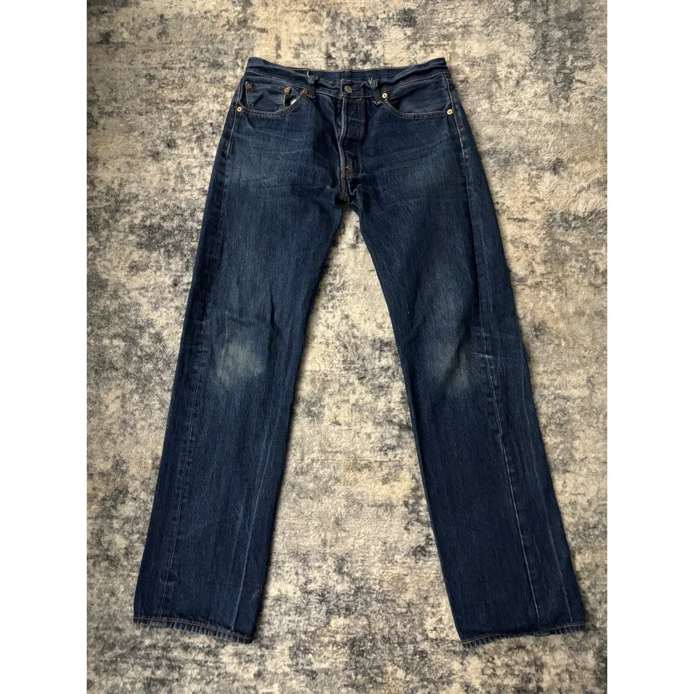 Levi's 501 Original Fit Jeans Mens W34 L36 Dark Wash Straight Leg Denim Pants‎